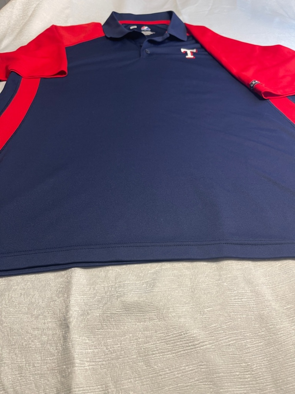 Majestic‎ Navy and Red Texas Rangers Polo Shirt